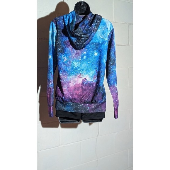 Galaxy Hoodie Pullover Sweatshirt Space Print Drawstring Hooded Medium - Picture 2 of 3